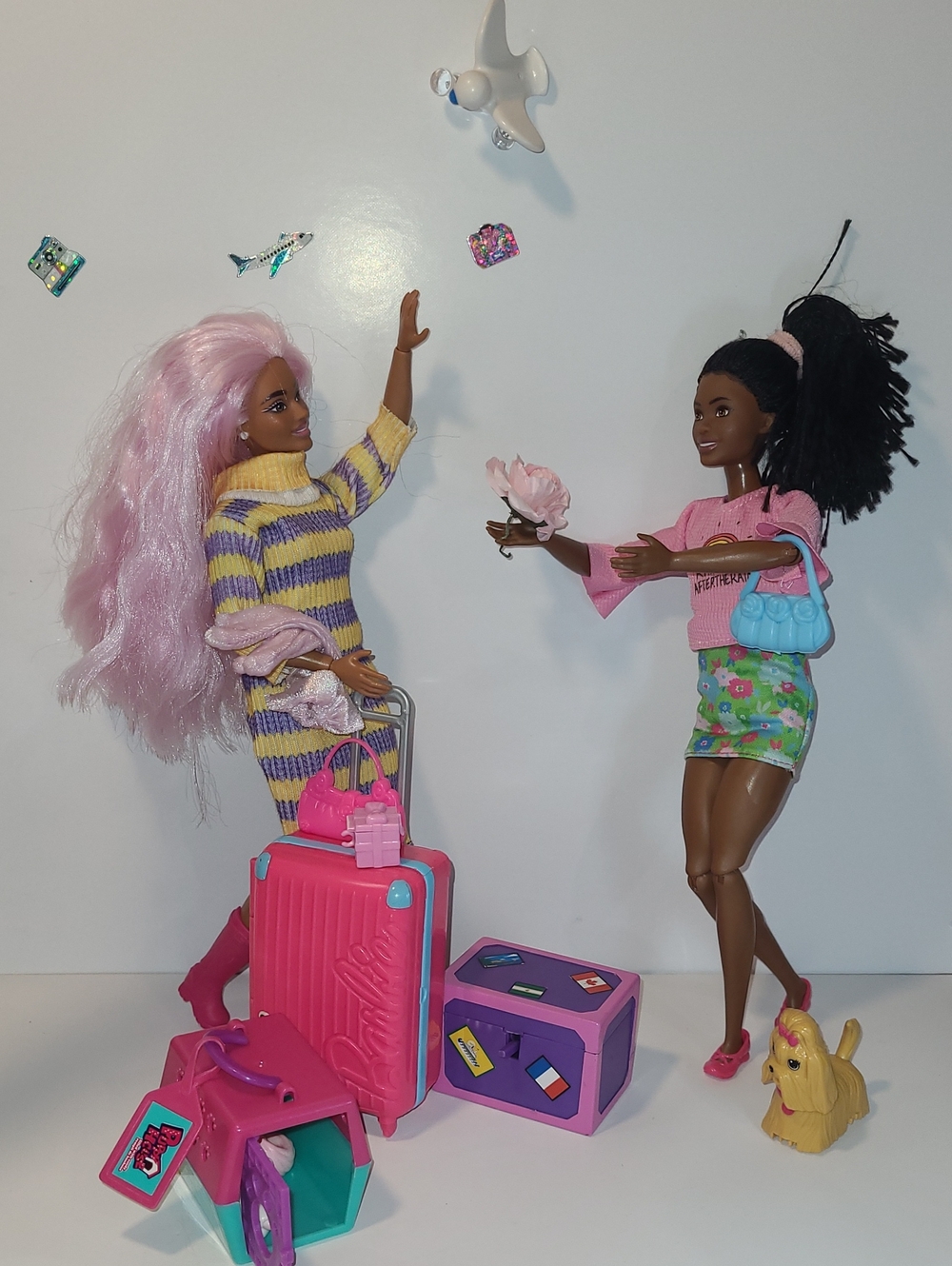 Barbie Dolls Travel Duo with Pink Luggage & Pastel Outfits